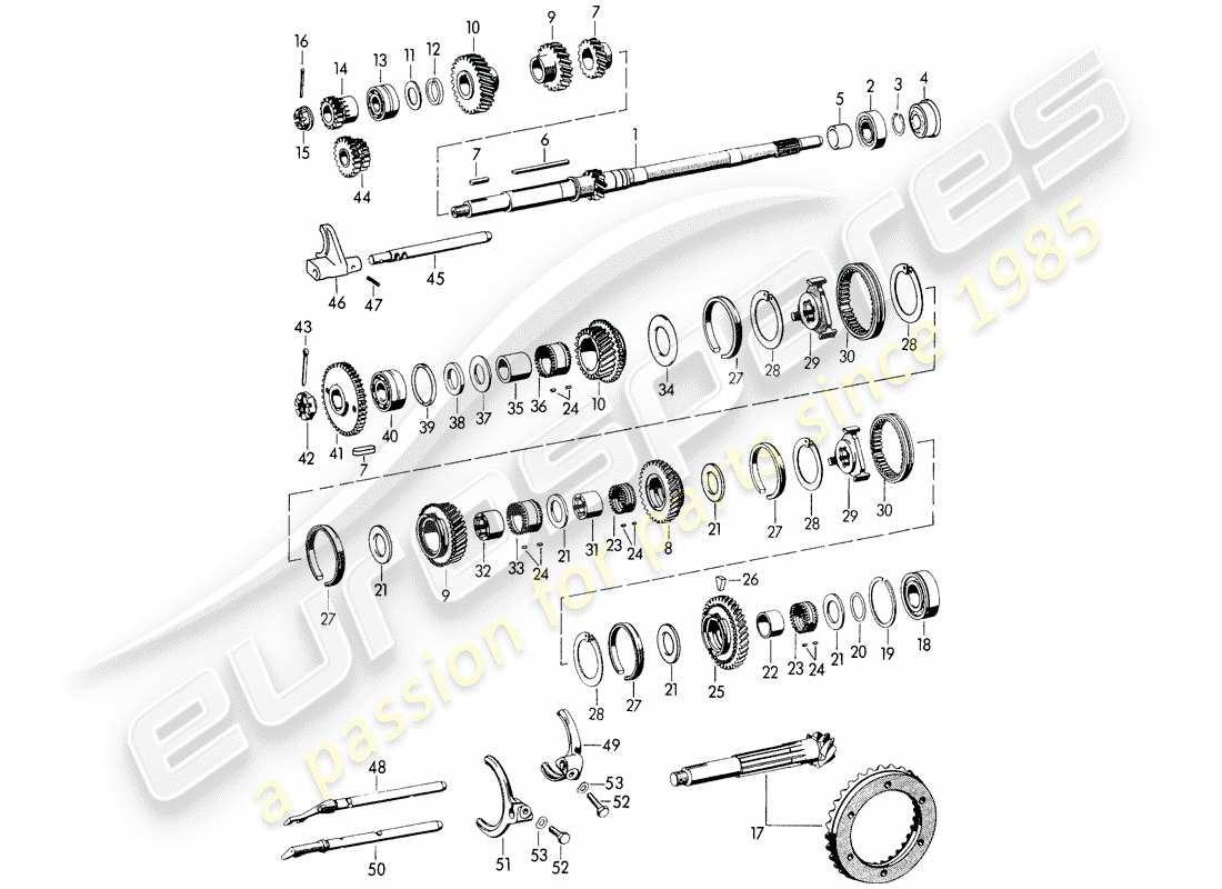 porsche 1954 (356/356a) engranajes y ejes - para - transmisión diagrama de piezas