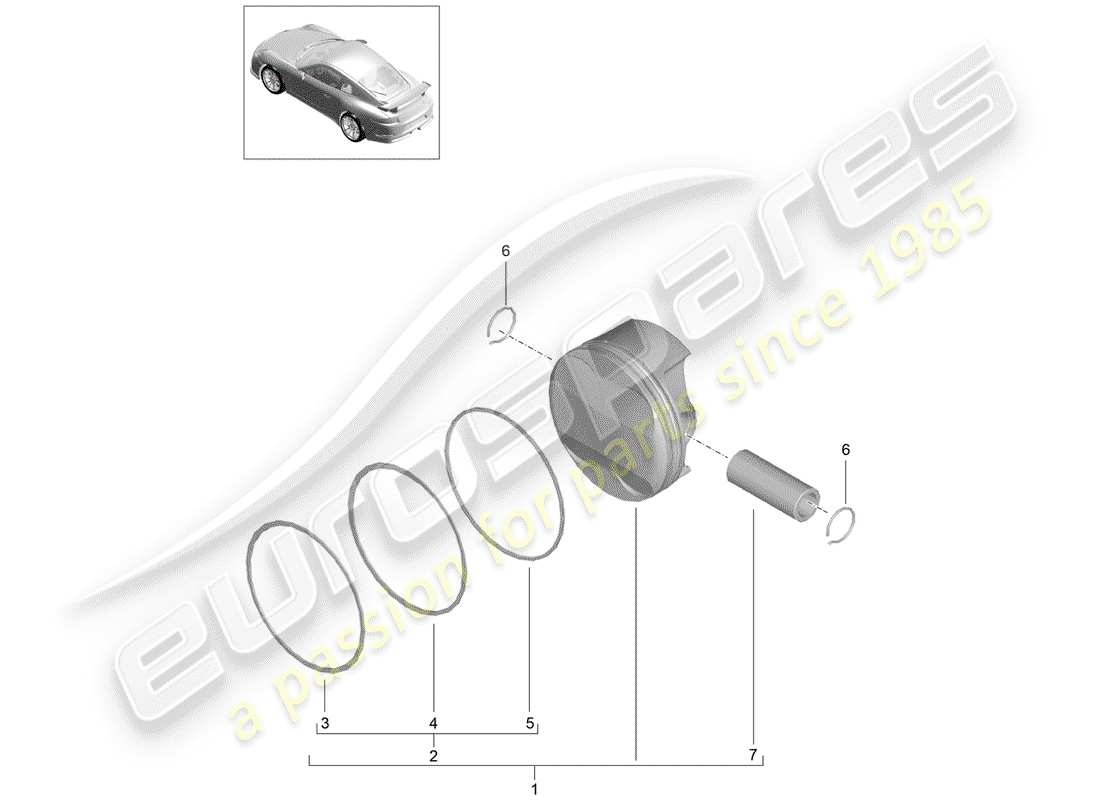 porsche 991r/gt3/rs (2015) diagrama de piezas del pistón