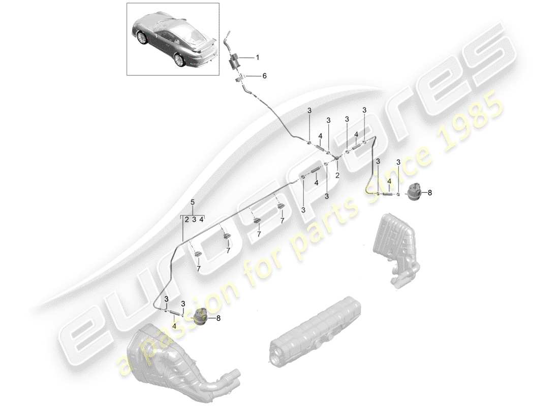 porsche 2014 (991-1 r/gt3/rs) diagrama de piezas del sistema de escape