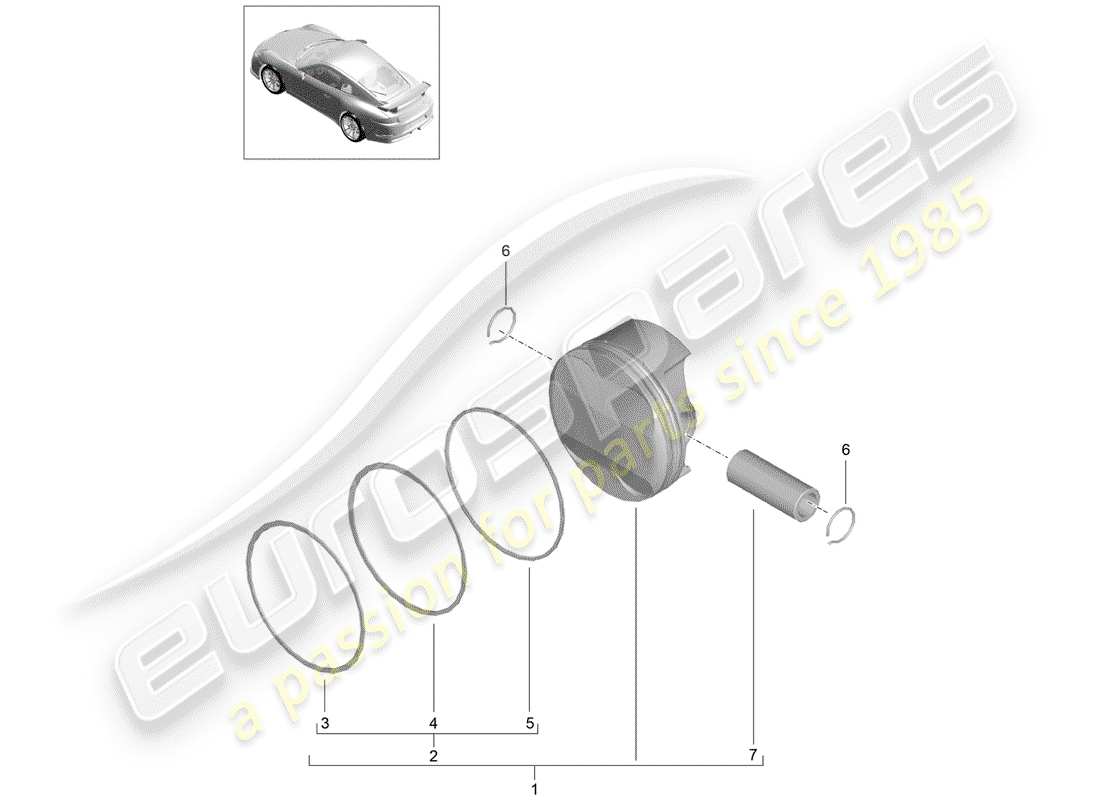 porsche 2014 (991-1 r/gt3/rs) pistón diagrama de piezas