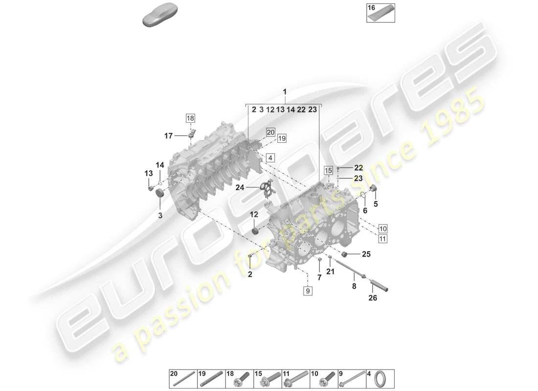 porsche 2020 (992-1) crankcase diagrama de piezas