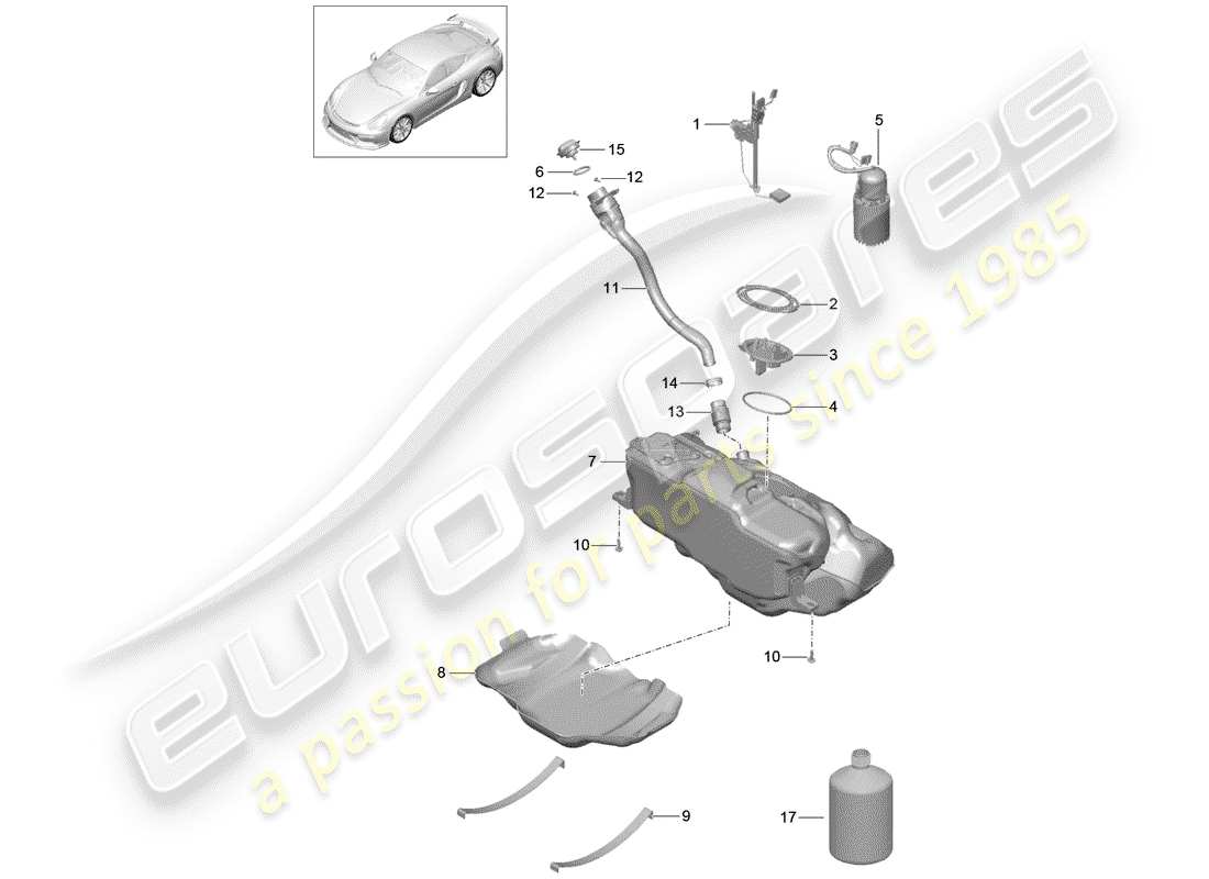 porsche 2016 (981 cayman gt4) depósito de combustible diagrama de piezas