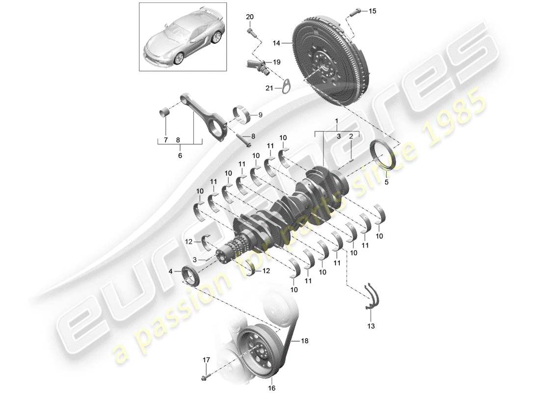 porsche 2016 (981 cayman gt4) cigüeñal diagrama de piezas