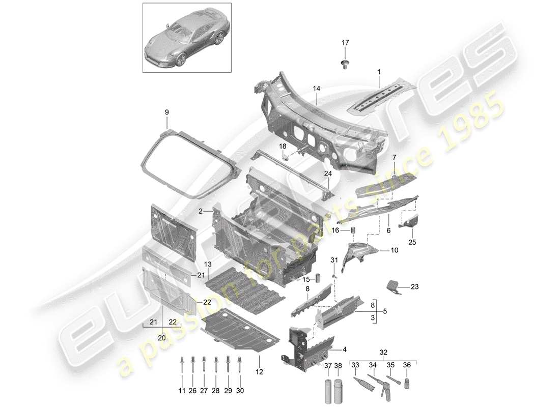 porsche 2020 (991-2 turbo) diagrama de piezas del extremo delantero