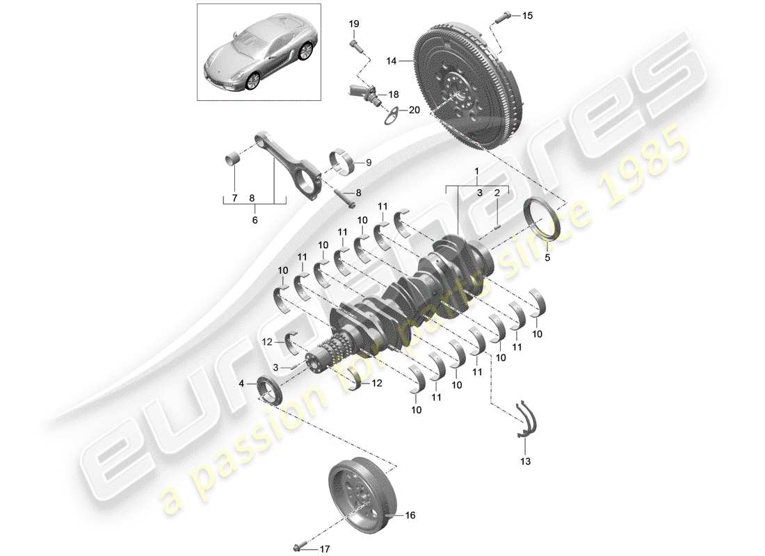 porsche 2014 (981 cayman) diagrama de piezas del cigüeñal
