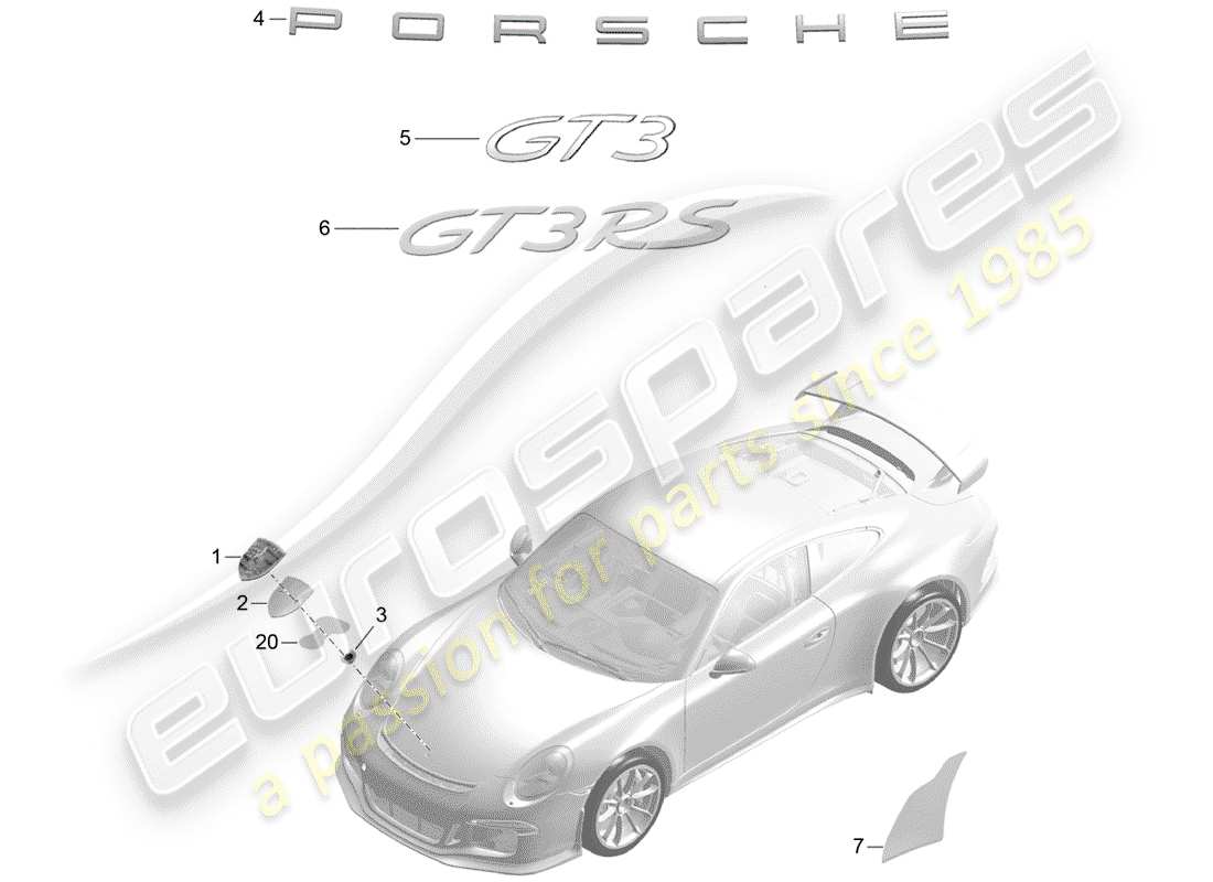 porsche 2014 (991-1 r/gt3/rs) placas de identificación diagrama de piezas