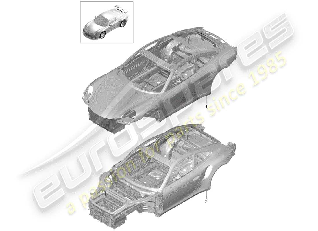 porsche 2014 (991-1 r/gt3/rs) cuerpo del auto diagrama de piezas