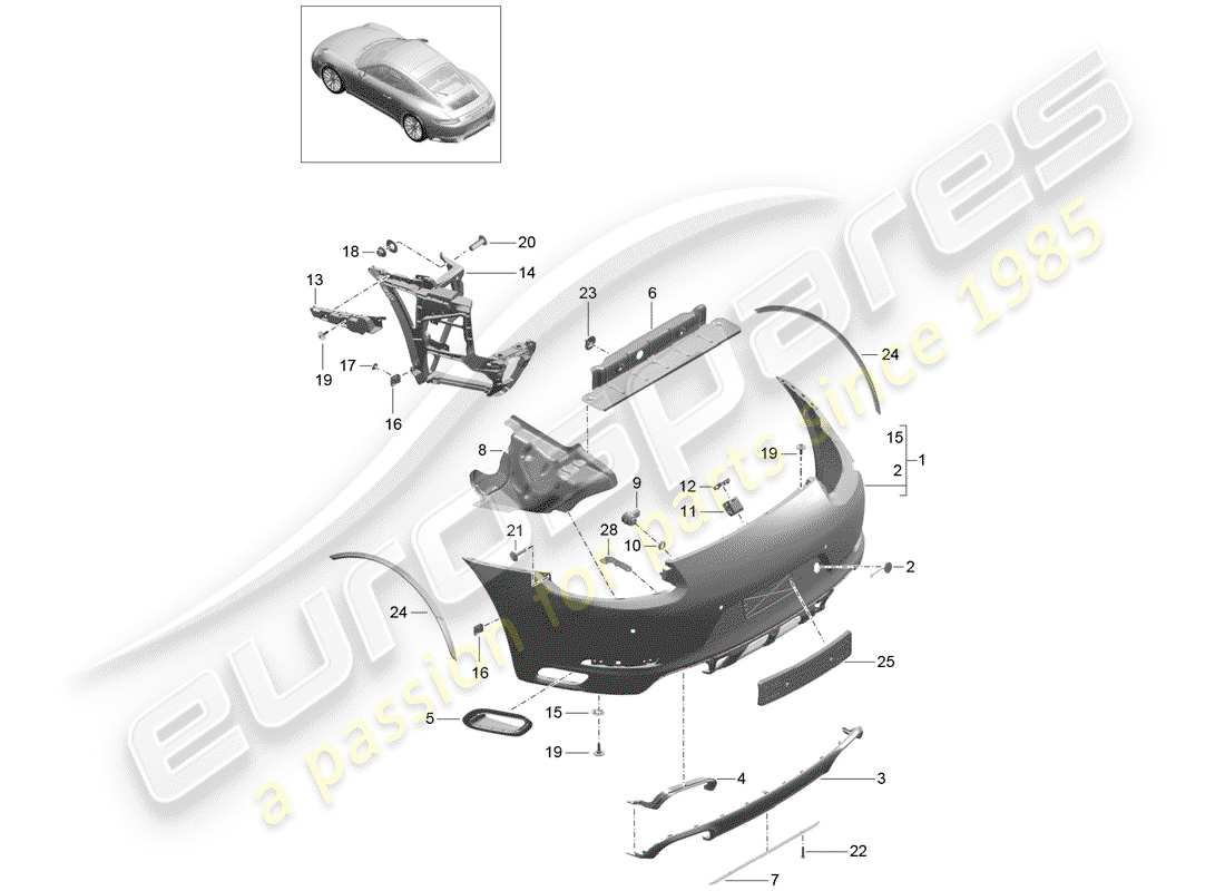 porsche 2017 (991-2) diagrama de piezas del parachoques
