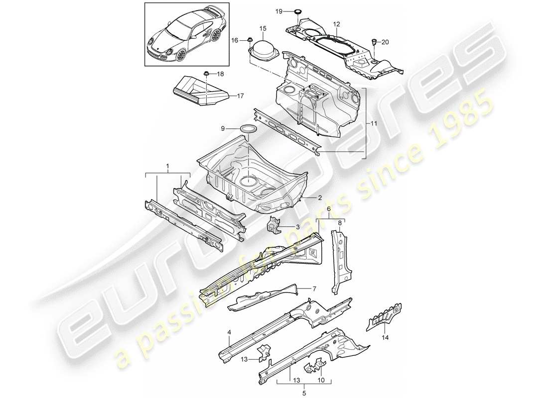 porsche 911 t/gt2rs (2012) diagrama de piezas del extremo delantero