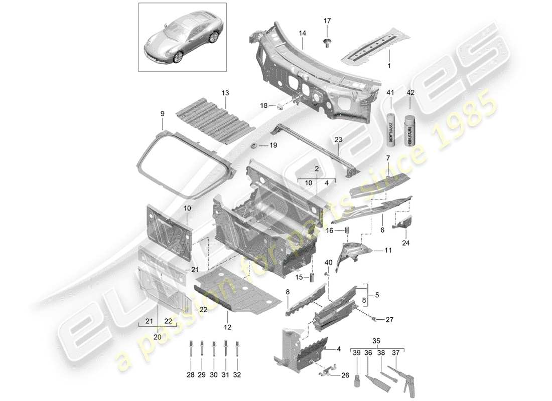 porsche 2019 (991-2) diagrama de piezas del extremo delantero