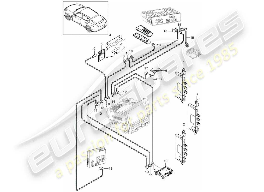 porsche 2011 (panamera 970) diagrama de piezas del amplificador de antena
