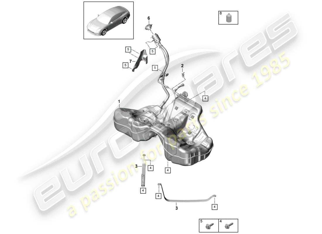 porsche 2020 (panamera 971-1) fuel tank with diagrama de piezas