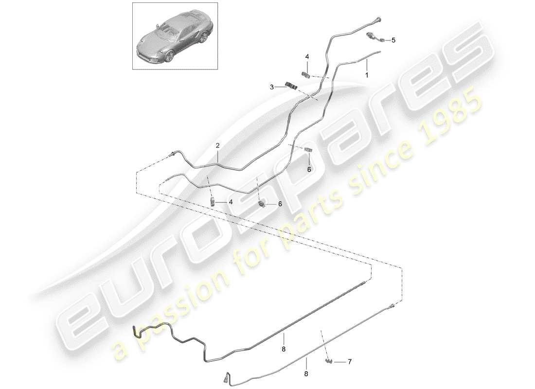 porsche 2016 (991-1 turbo) línea de combustible diagrama de piezas