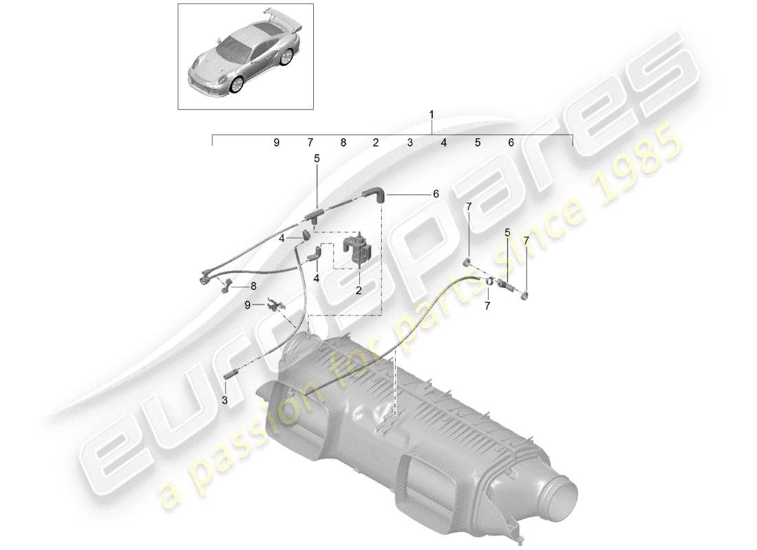 porsche 991 turbo (2020) diagrama de piezas del limpiador de aire
