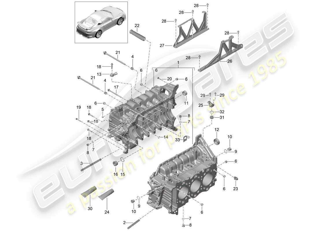 porsche 2019 (991-2 r/gt3/rs) crankcase diagrama de piezas