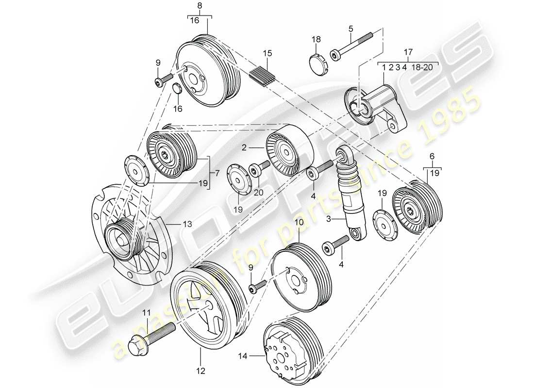 porsche 2003 (cayenne e1 9pa) amortiguador tensor de correa diagrama de piezas