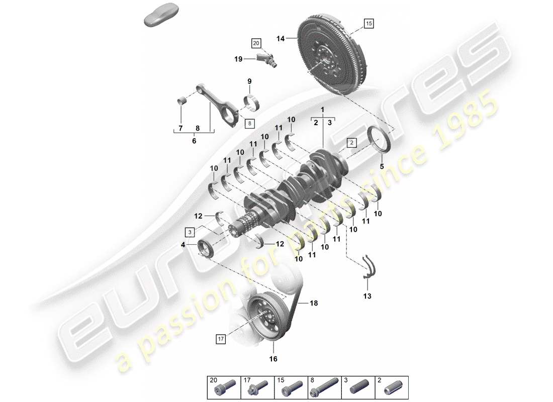 porsche 2020 (718 boxster spyder) cigüeñal diagrama de piezas