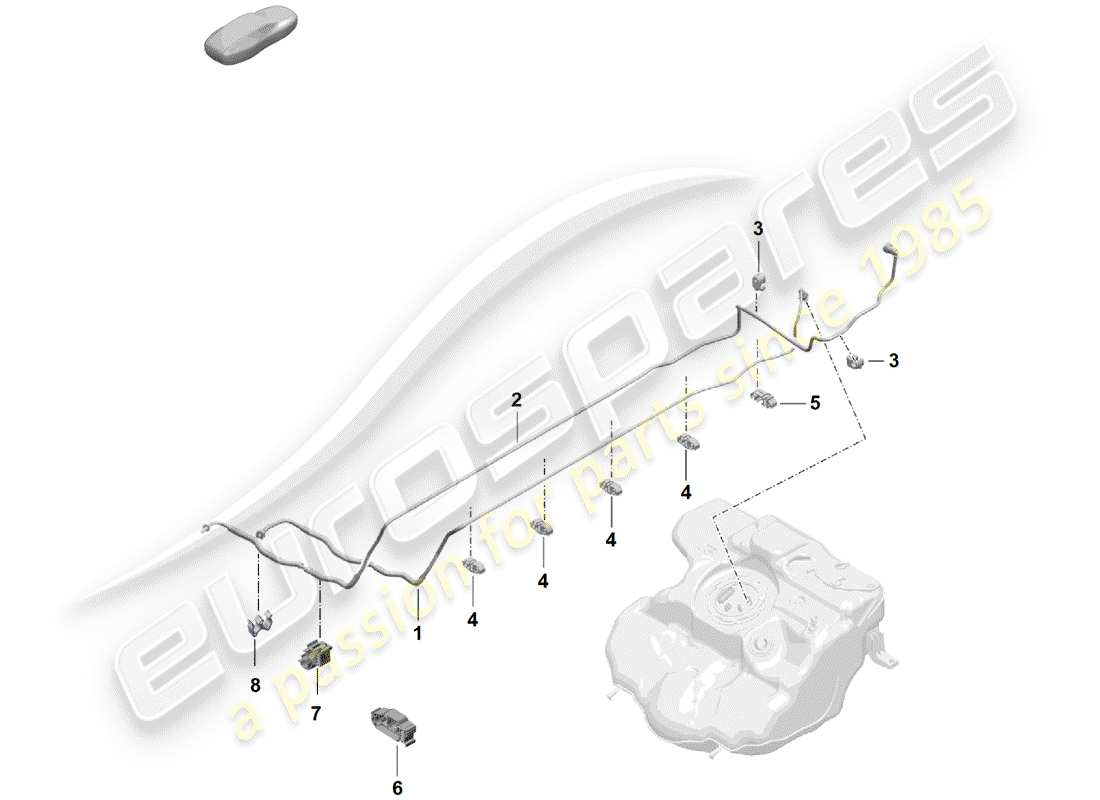 porsche 2020 (718 boxster spyder) diagrama de piezas de la línea de combustible