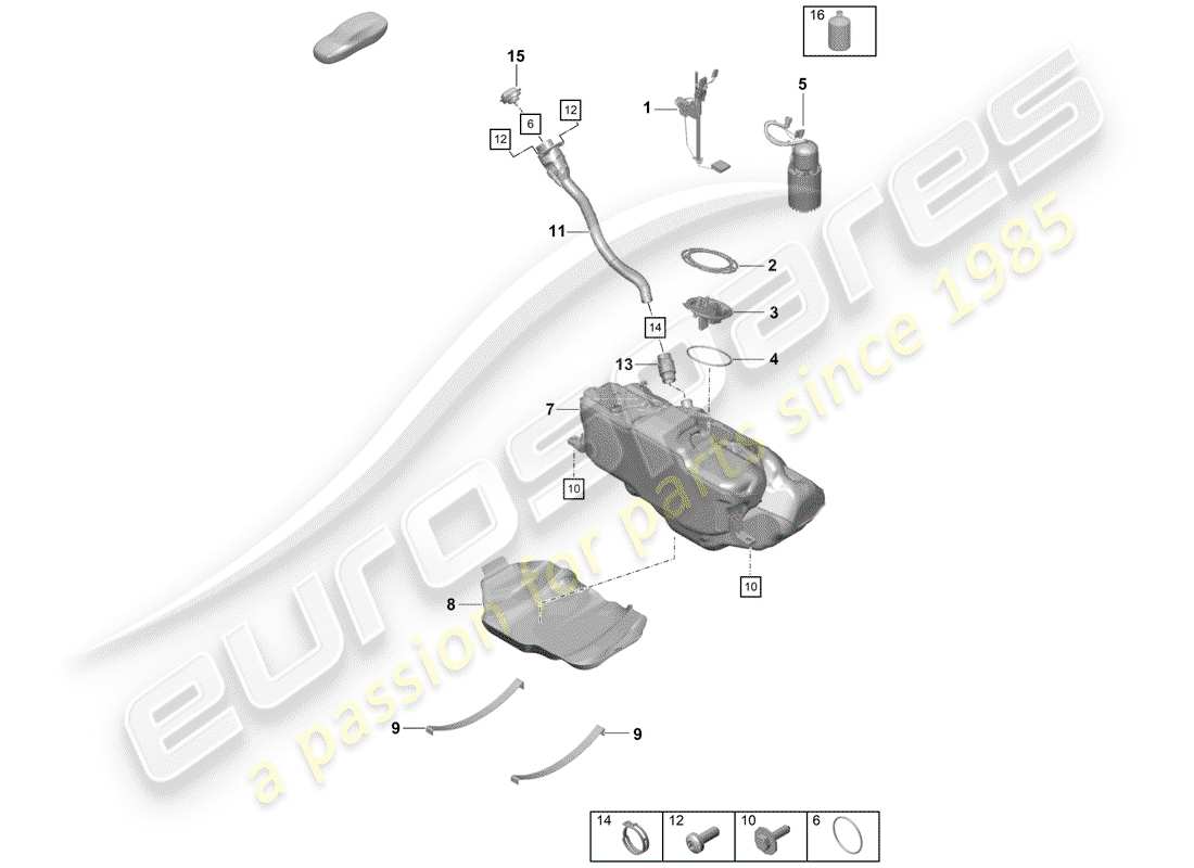 porsche 2020 (718 boxster spyder) depósito de combustible diagrama de piezas
