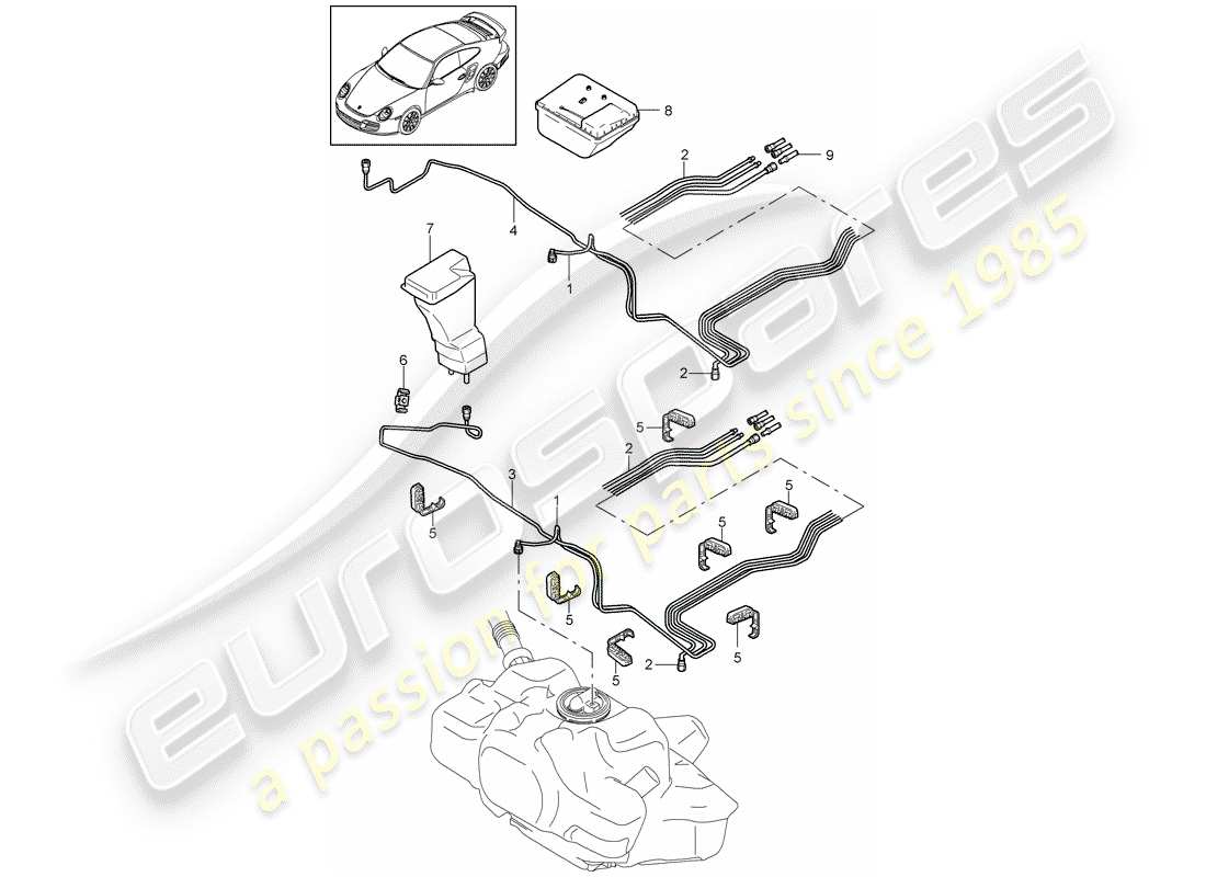 porsche 2011 (997-2 turbo / gt2 rs) fuel system diagrama de piezas