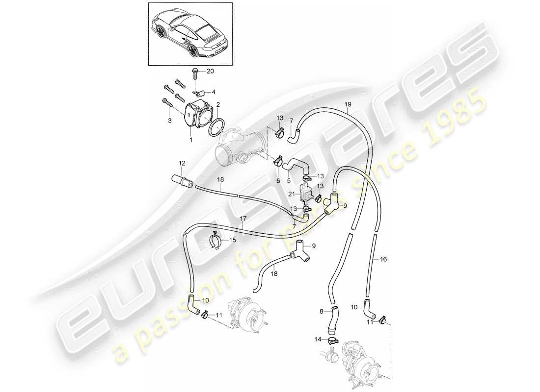 porsche 911 t/gt2rs (2011) diagrama de piezas del cuerpo del acelerador
