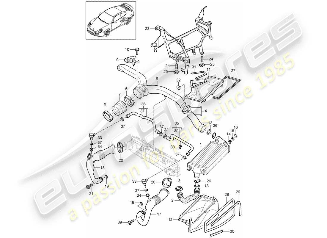 porsche 2011 (997-2 turbo / gt2 rs) turbocargación diagrama de piezas