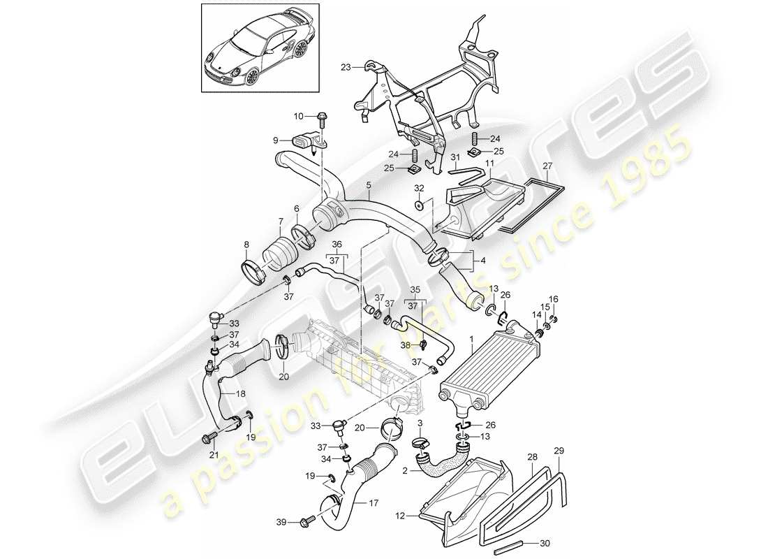 porsche 911 t/gt2rs (2011) diagrama de piezas de turbocompresor