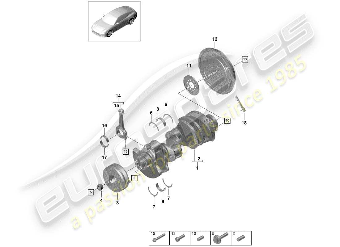 porsche 2017 (panamera 971-1) diagrama de piezas del cigüeñal