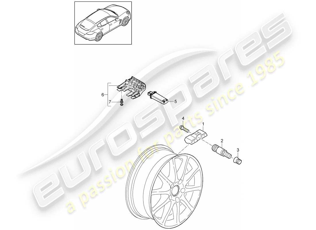 porsche 2012 (panamera 970) sistema de control de presión de neumáticos diagrama de piezas