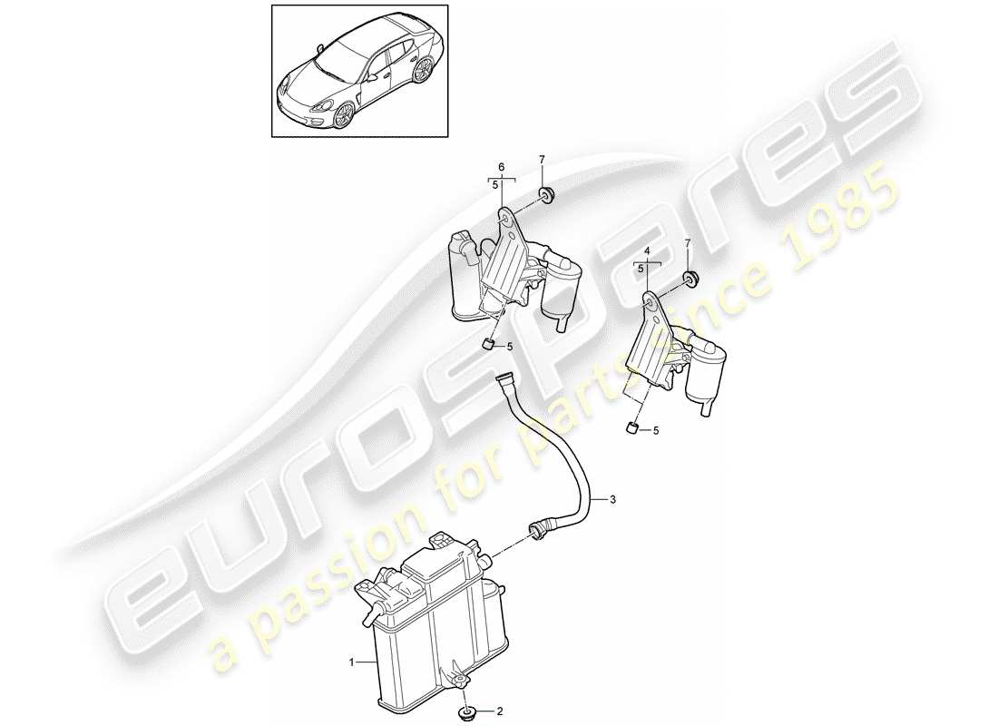 porsche 2012 (panamera 970) bote de emisiones evaporativas diagrama de piezas