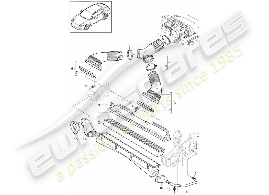 porsche 2012 (panamera 970) sistema de limpieza de aire diagrama de piezas