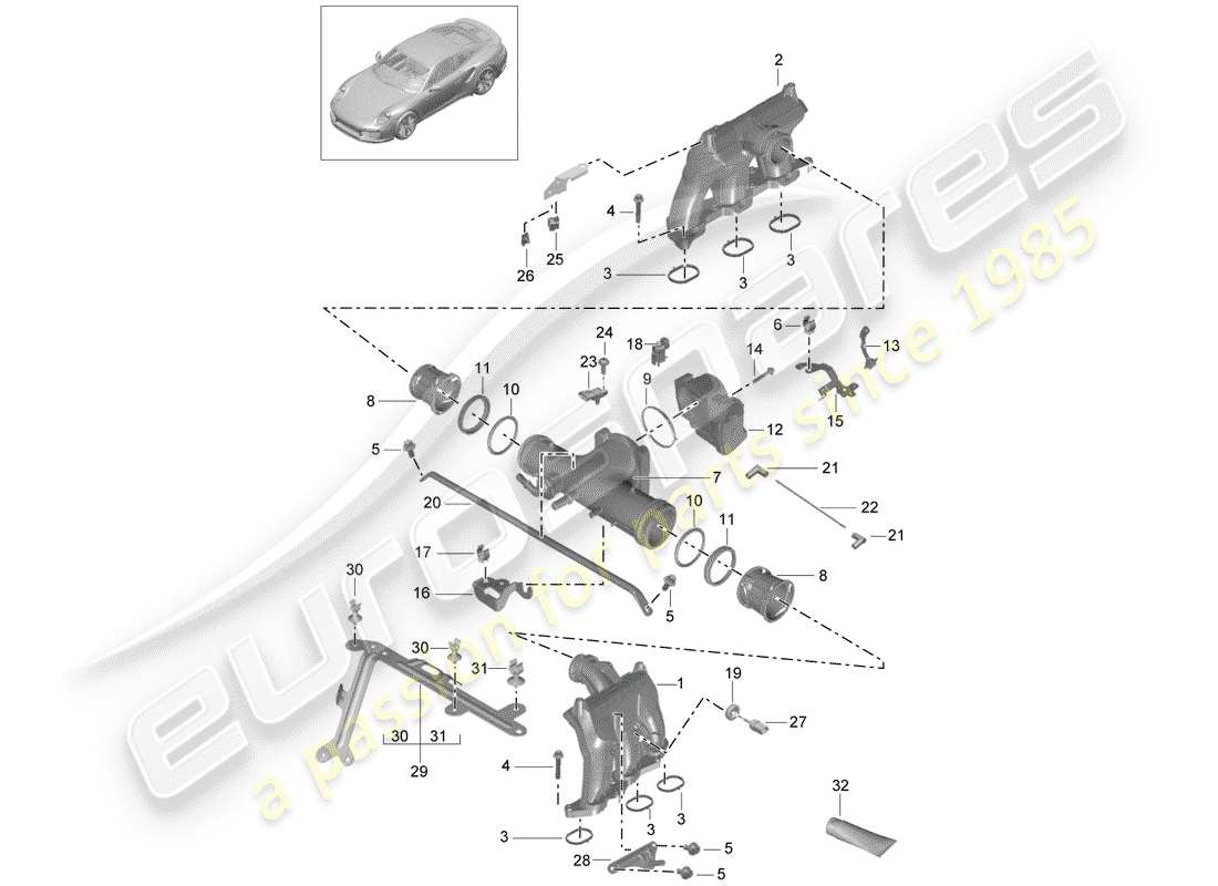 porsche 2020 (991-2 turbo) diagrama de piezas del distribuidor de aire de admisión