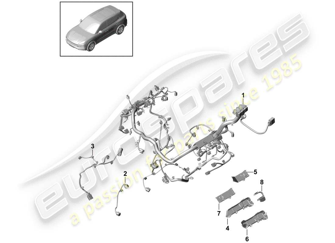 porsche 2020 (cayenne e3 9ya/9yb) cableando arneses diagrama de piezas