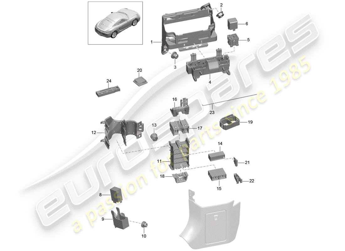 porsche cayman 981 (2015) diagrama de piezas de la caja de fusibles/placa de relé