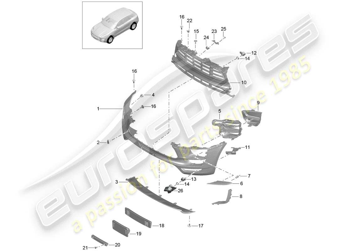 porsche 2014 (macan) parachoque diagrama de piezas