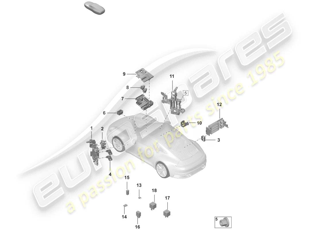 porsche 2020 (992-1) caja de fusibles/placa de relés diagrama de piezas