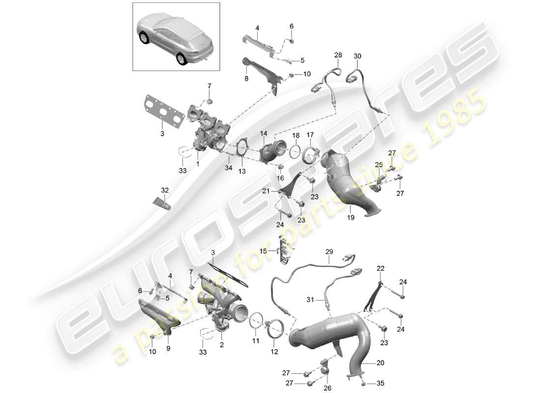 porsche macan (2018) diagrama de piezas del sistema de escape