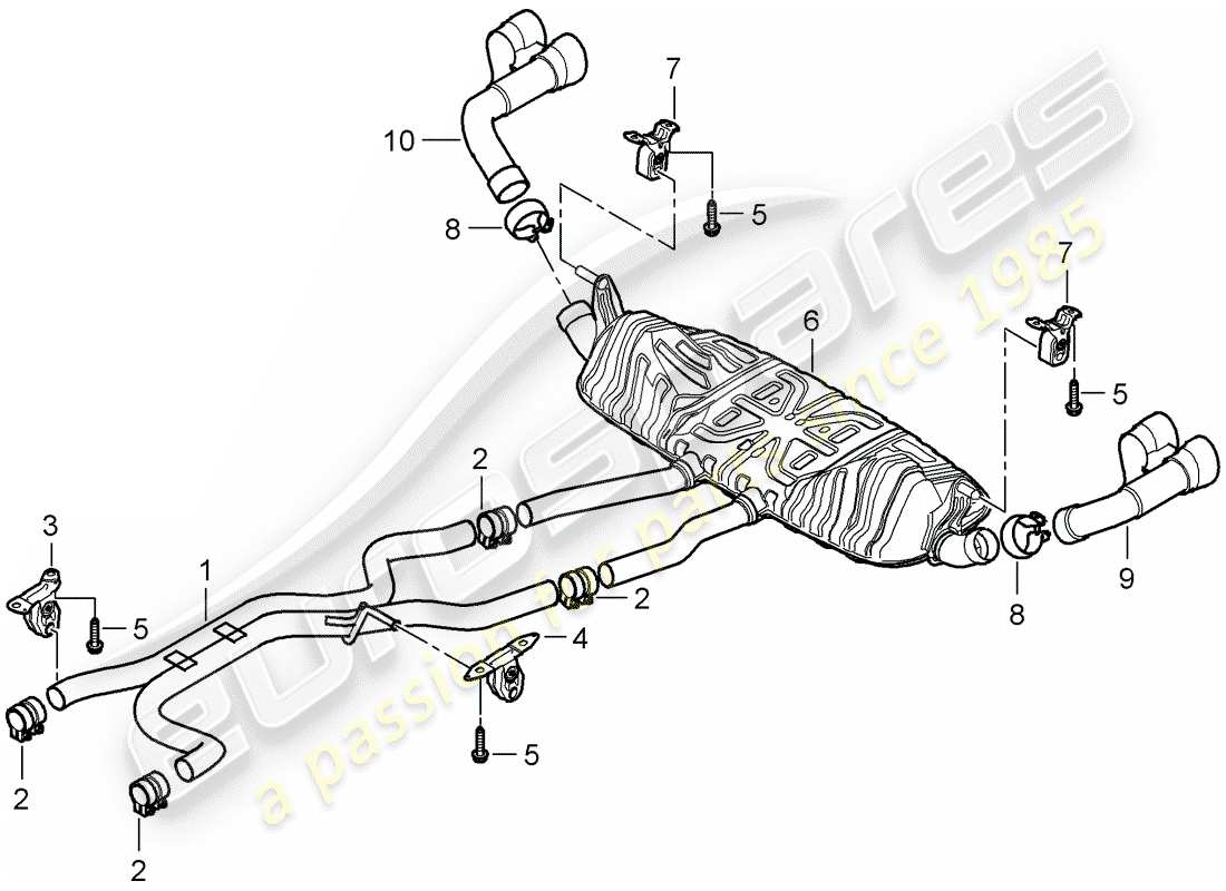 porsche 2010 (cayenne e1 9pa) sistema de escape diagrama de piezas