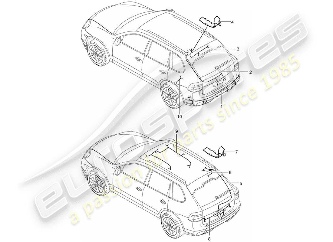 porsche 2007 (cayenne e1 9pa) cableando arneses diagrama de piezas