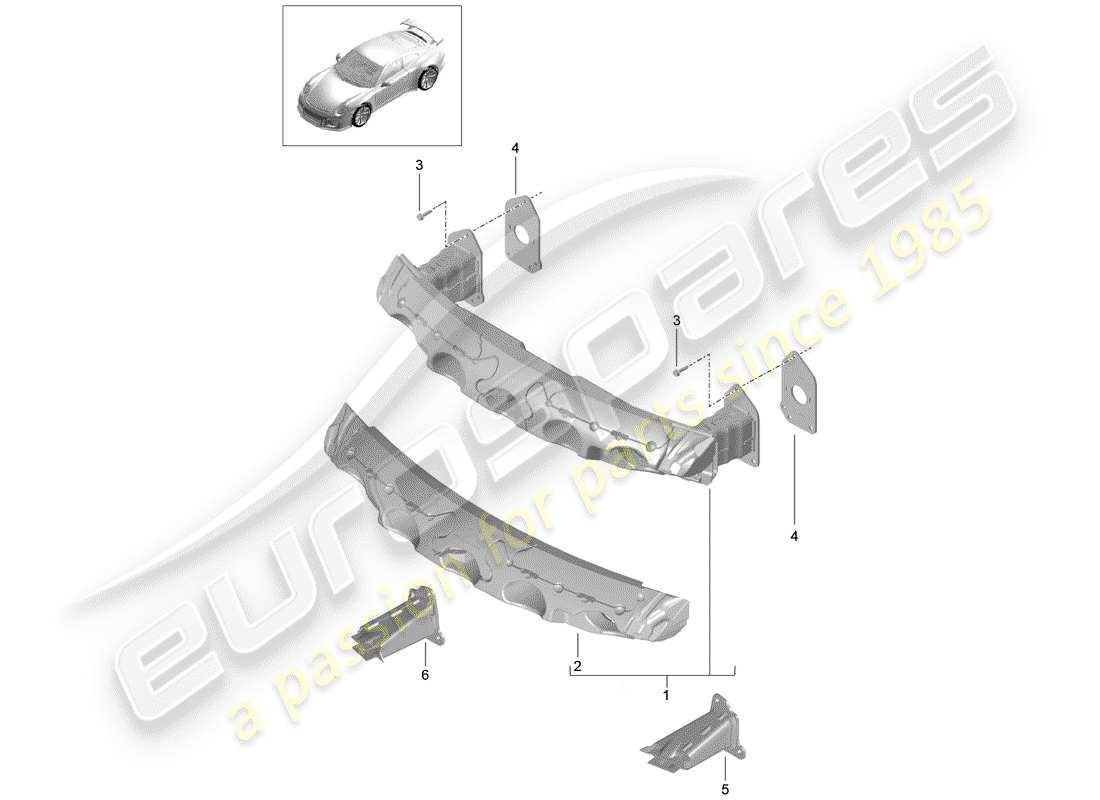 porsche 991r/gt3/rs (2019) diagrama de piezas del soporte de parachoques