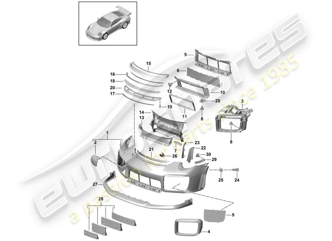 porsche 2020 (991-2 turbo) diagrama de piezas del parachoques