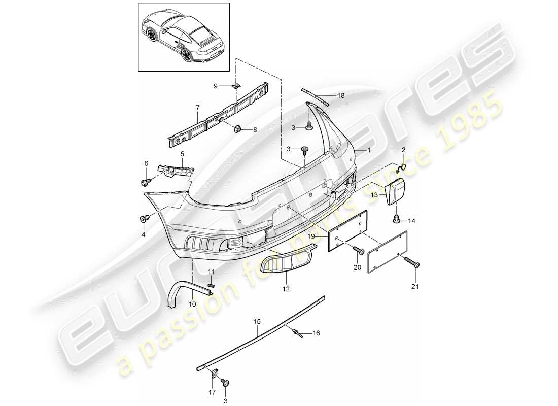 porsche 2012 (997-2 turbo / gt2 rs) diagrama de piezas del revestimiento
