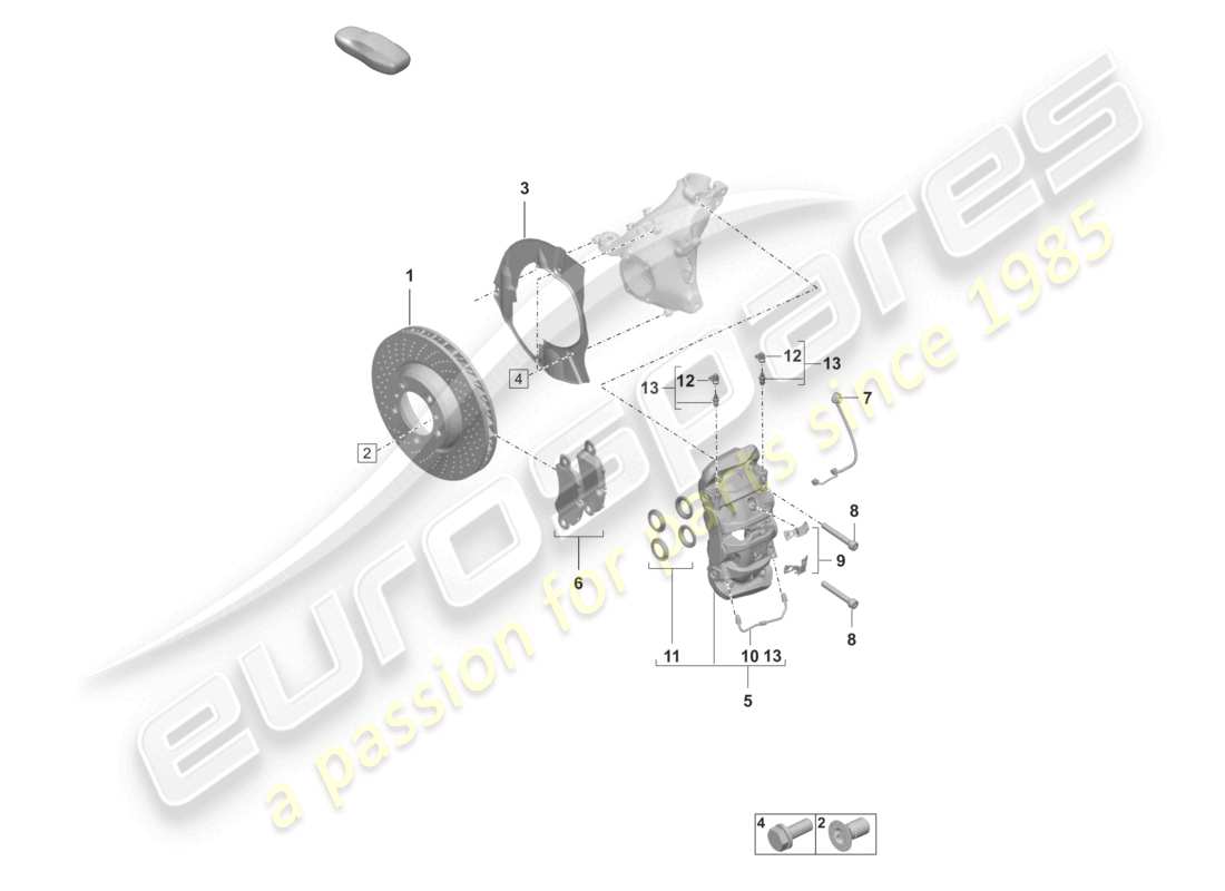 porsche 2019 (992-1) freno de disco 17 eje delantero negro diagrama de piezas
