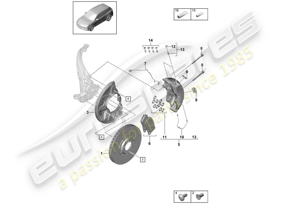 porsche 2020 (cayenne e3 9ya/9yb) frenos de disco diagrama de piezas
