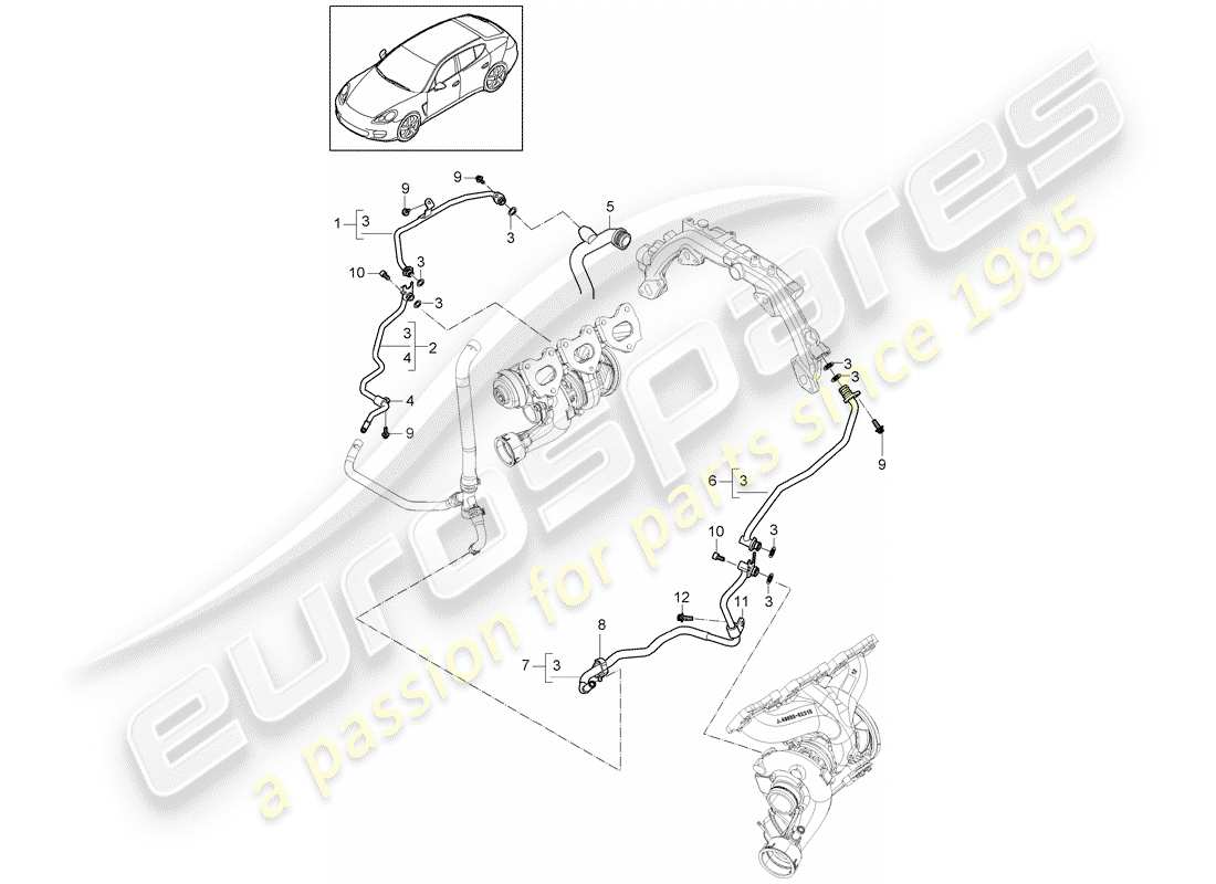 porsche 2011 (panamera 970) diagrama de piezas del tubo de agua