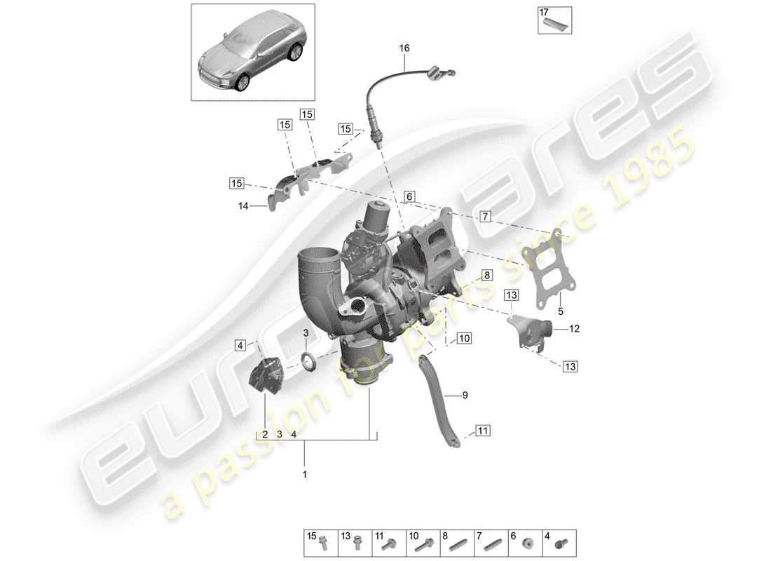 porsche 2019 (macan) diagrama de piezas del turbocompresor de gas de escape