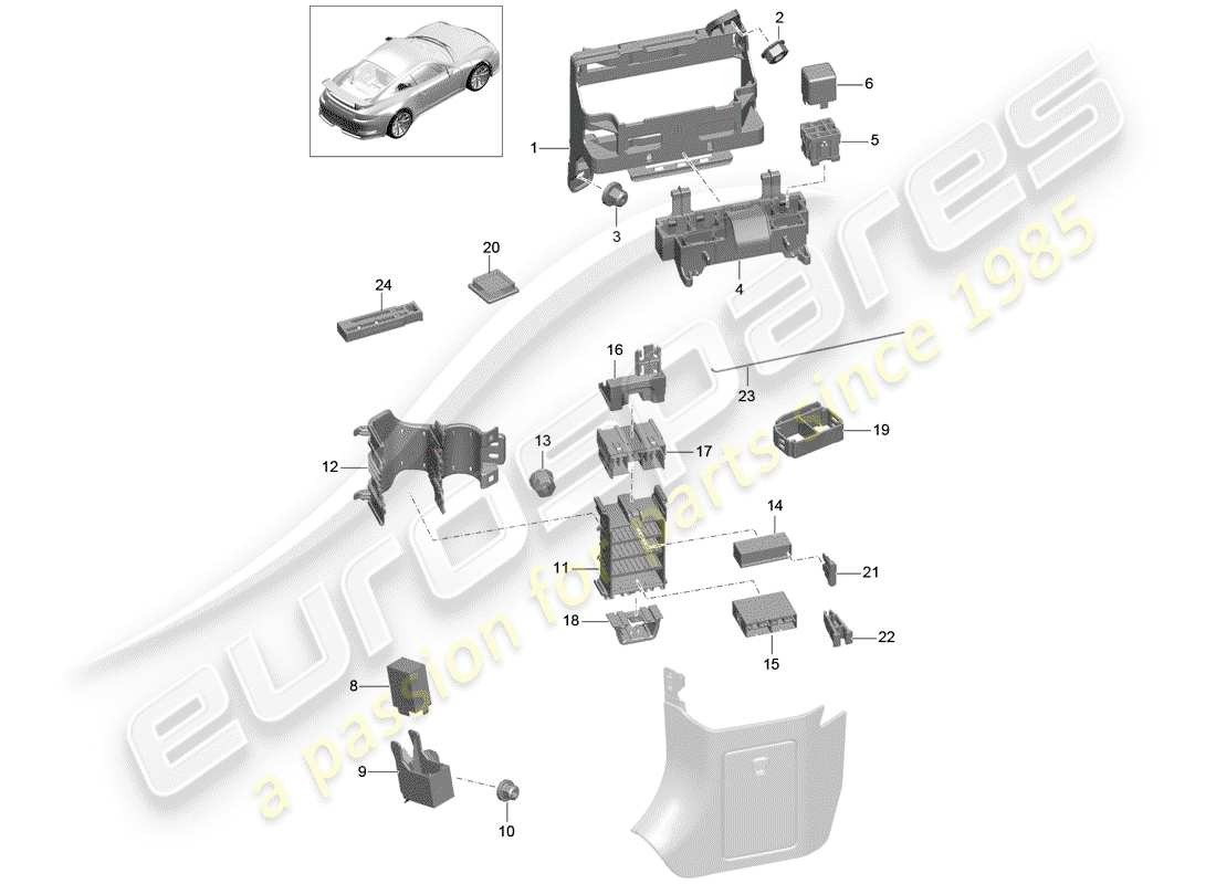 porsche 2020 (991-2 r/gt3/rs) caja de fusibles/placa de relés diagrama de piezas
