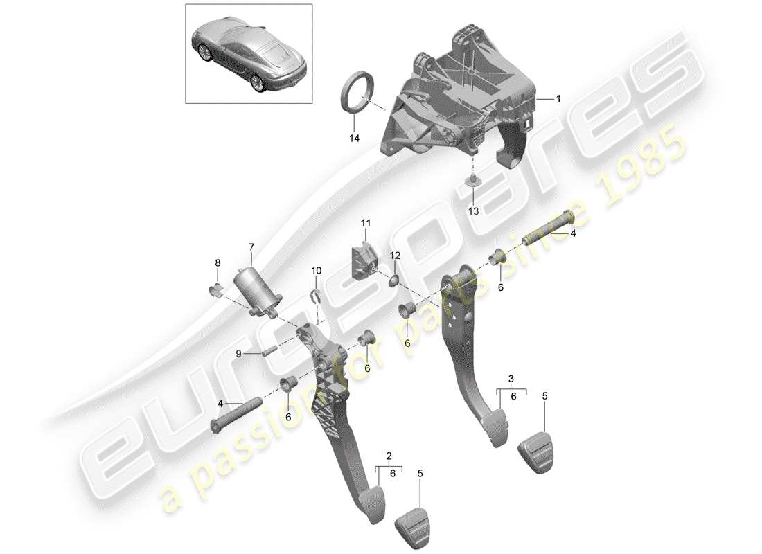 porsche cayman 981 (2015) diagrama de piezas de pedales