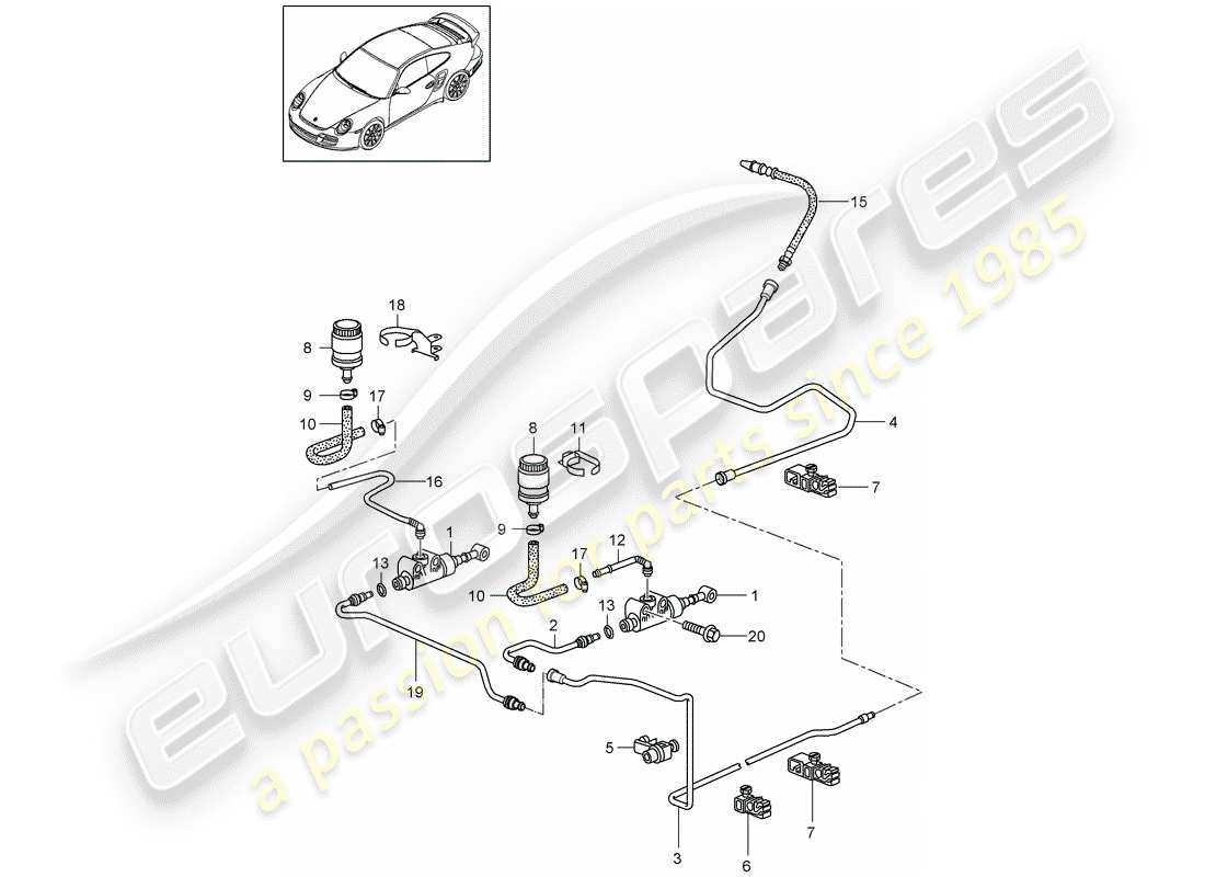 porsche 2012 (997-2 turbo / gt2 rs) embrague hidráulico diagrama de piezas