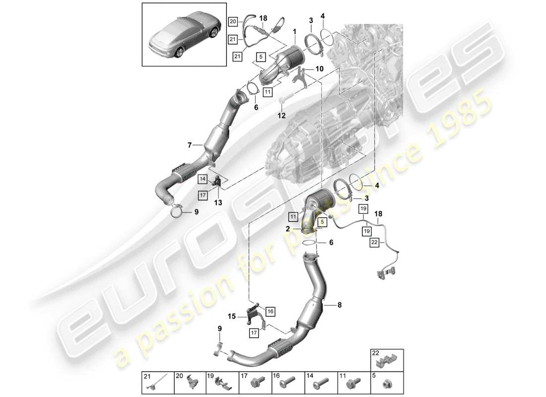 porsche 2019 (panamera 971-1) sistema de escape diagrama de piezas